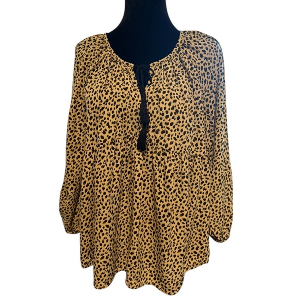 Old Navy Women’s Size L Swing Boho Cheetah Tie Front Ruffle Hem EUC